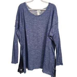 NWOT Coastal Boho Raw Lounge Lightweight French Terry Lace Accent Sweatshirt 3X